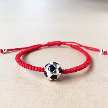 925 Sterling Silver Lucky FOOTBALL Red Rope Bracelet